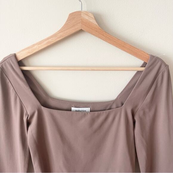 Babaton Aritzia Contour Squareneck Long Sleeve Bodysuit in Taupe Women’s Size S - Picture 2 of 10